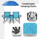 Portable Folding Picnic Double Chair With Umbrella-Turquoise