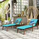3 Pieces Protable Patio Cushioned Rattan Lounge Chair Set with Folding Table-Turquoise