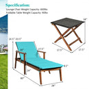 3 Pieces Protable Patio Cushioned Rattan Lounge Chair Set with Folding Table-Turquoise
