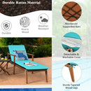 3 Pieces Protable Patio Cushioned Rattan Lounge Chair Set with Folding Table-Turquoise