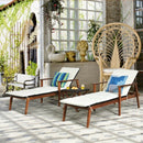 3 Pieces Protable Patio Cushioned Rattan Lounge Chair Set with Folding Table-White