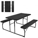 Indoor and Outdoor Folding Picnic Table Bench Set with Wood-like Texture-Black