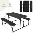 Indoor and Outdoor Folding Picnic Table Bench Set with Wood-like Texture-Black
