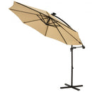 10 Ft Solar LED Offset Umbrella with 40 Lights and Cross Base for Patio-Beige