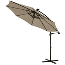 10 Ft Solar LED Offset Umbrella with 40 Lights and Cross Base for Patio-Tan