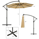 10 Ft Solar LED Offset Umbrella with 40 Lights and Cross Base for Patio-Tan