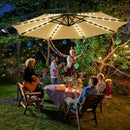 10 Ft Solar LED Offset Umbrella with 40 Lights and Cross Base for Patio-Tan