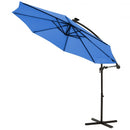 10 Ft Solar LED Offset Umbrella with 40 Lights and Cross Base for Patio-Blue
