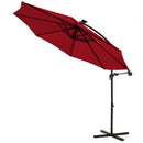 10 Ft Solar LED Offset Umbrella with 40 Lights and Cross Base for Patio-Wine