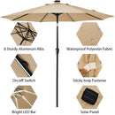 9Ft Solar LED Market Umbrella with Aluminum Crank Tilt 16 Strip Lights-Beige
