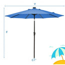 9Ft Solar LED Market Umbrella with Aluminum Crank Tilt 16 Strip Lights-Blue
