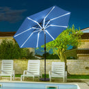 9Ft Solar LED Market Umbrella with Aluminum Crank Tilt 16 Strip Lights-Blue