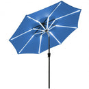 9Ft Solar LED Market Umbrella with Aluminum Crank Tilt 16 Strip Lights-Blue