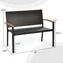 Outdoor Patio Rattan Wicker Bench with Armrest for Garden