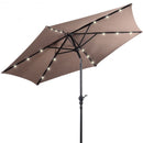9FT Patio Solar Umbrella LED Patio Market Steel Tilt W- Crank Outdoor New-Tan