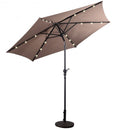 9FT Patio Solar Umbrella LED Patio Market Steel Tilt W- Crank Outdoor New-Tan