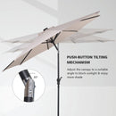 10FT Patio Solar Umbrella LED Patio Market Steel Tilt W- Crank Outdoor New-beige