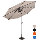10FT Patio Solar Umbrella LED Patio Market Steel Tilt W- Crank Outdoor New-beige