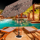 10FT Patio Solar Umbrella LED Patio Market Steel Tilt W- Crank Outdoor New-Tan