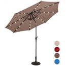 10FT Patio Solar Umbrella LED Patio Market Steel Tilt W- Crank Outdoor New-Tan