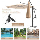 10 Inch Patio Hanging Solar LED Umbrella Sun Shade with Cross Base-Beige
