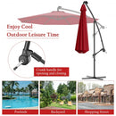 10 Inch Patio Hanging Solar LED Umbrella Sun Shade with Cross Base-Burgundy