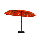 15 Ft Solar LED Patio Double-sided Umbrella Market Umbrella with Weight Base-Orange