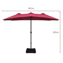 15 Ft Solar LED Patio Double-sided Umbrella Market Umbrella with Weight Base-Red