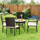 Set of 4 Patio Rattan Stackable Dining Chair with Cushioned Armrest for Garden