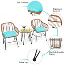 3 Pcs Patio Rattan Bistro Set with Cushion-Turquoise