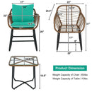 3 Pieces Patio Rattan Bistro Set Cushioned Chair Glass Table Deck-Turquoise