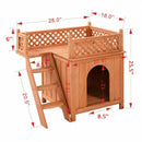 Wood Pet Dog House with Roof Balcony and Bed Shelter