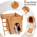 Wood Pet Dog House with Roof Balcony and Bed Shelter