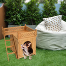 Wood Pet Dog House with Roof Balcony and Bed Shelter