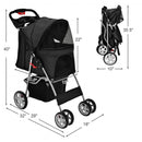 Foldable 4-Wheel Pet Stroller with Storage Basket-Black
