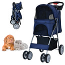 Foldable 4-Wheel Pet Stroller with Storage Basket-Navy