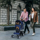Foldable 4-Wheel Pet Stroller with Storage Basket-Navy