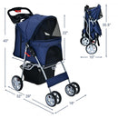 Foldable 4-Wheel Pet Stroller with Storage Basket-Navy