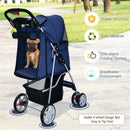 Foldable 4-Wheel Pet Stroller with Storage Basket-Navy