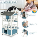 2-Story Outdoor Wooden Catio Cat House Shelter with Enclosure