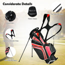 Golf Stand Cart Bag with 6-Way Divider Carry Pockets-Red