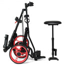 Foldable 3 Wheels Push Pull Golf Trolley with Scoreboard Bag-Red