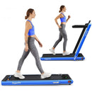 2 in 1 Folding Treadmill with Bluetooth Speaker Remote Control-Navy