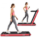 2 in 1 Folding Treadmill with Bluetooth Speaker Remote Control-Red