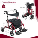 Aluminum Adjustable Folding Handle Medical Walker Rollator-Red