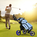 3 Wheels Folding Golf Push Cart with Seat Scoreboard and Adjustable Handle-Blue