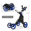Lightweight Foldable Collapsible 4 Wheels Golf Push Cart-Blue