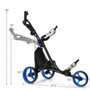 Folding 3 Wheels Golf Push Cart with Bag Scoreboard Adjustable Handle -Blue