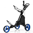 Folding 3 Wheels Golf Push Cart with Bag Scoreboard Adjustable Handle -Blue