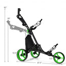 Folding 3 Wheels Golf Push Cart with Bag Scoreboard Adjustable Handle -Green